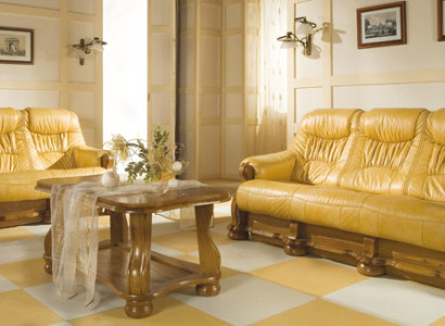 Sofagarnitur Holz Leder 3+2+1 Komplettes Set Klassik Couchgarnitur Sitz Polster